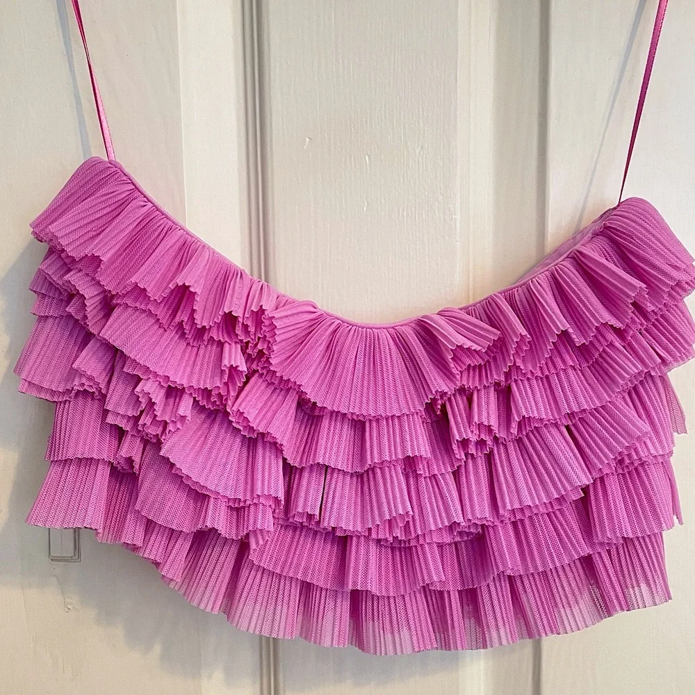 Zara Pink Ruffled Crop Top - Picture 9 of 13